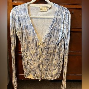 Anthropologie Blue Feather Cardigan Size S